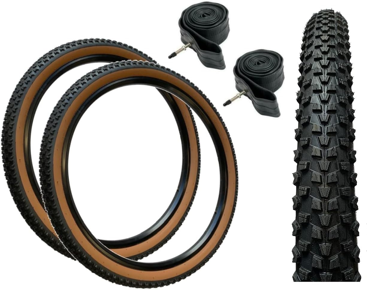 Baldys 27.5 x 2.25 Mountain Bike Tyres BROWN WALL & Presta Valve Inner Tubes (PACK OF 2)