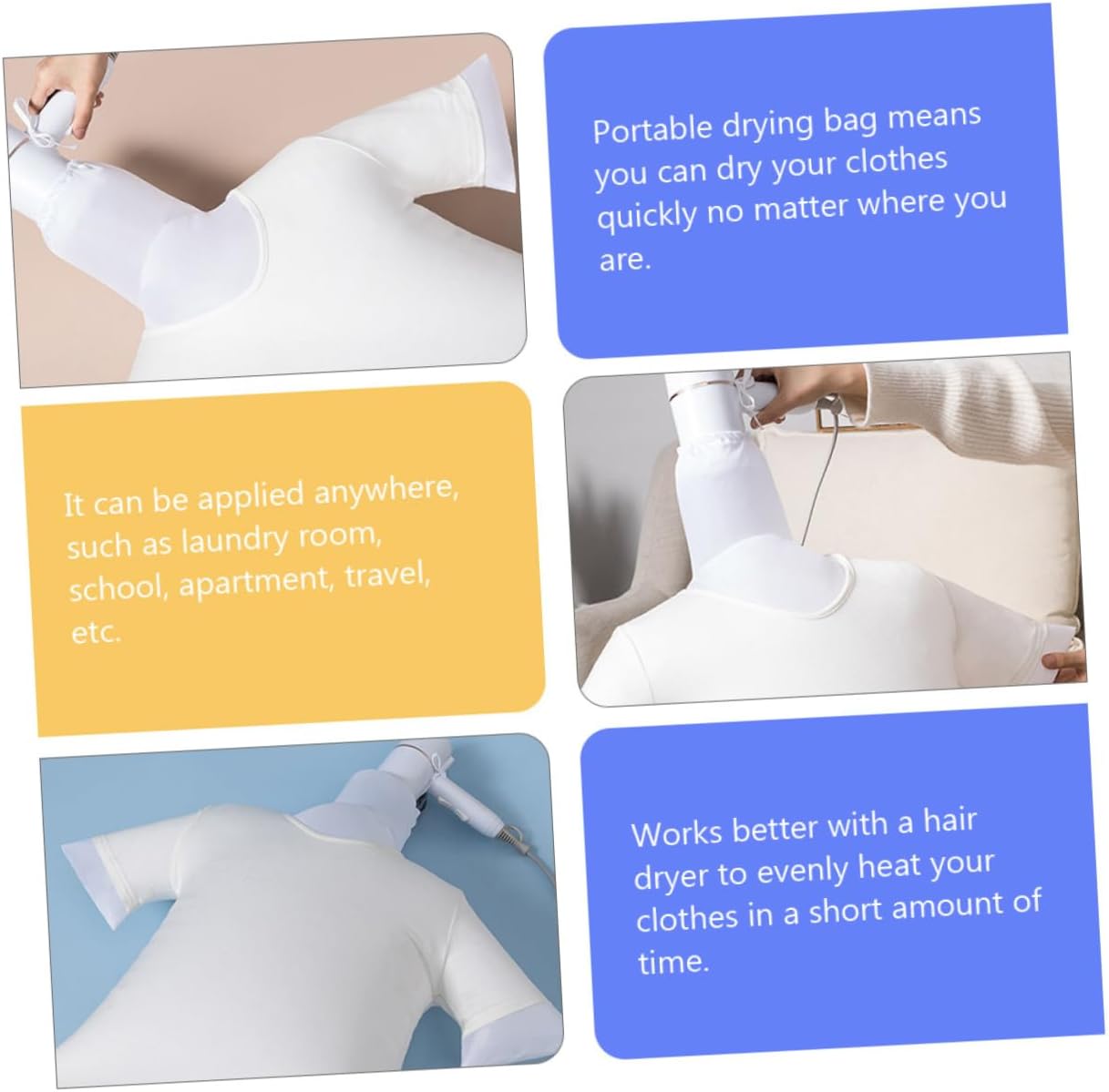Portable Inflatable Clothes Dryer Pouch with Airbag Design for Travel and Laundry Use Compatible with Household Hair Dryers Quick-dry Garment Protector for Shirts and Delicates