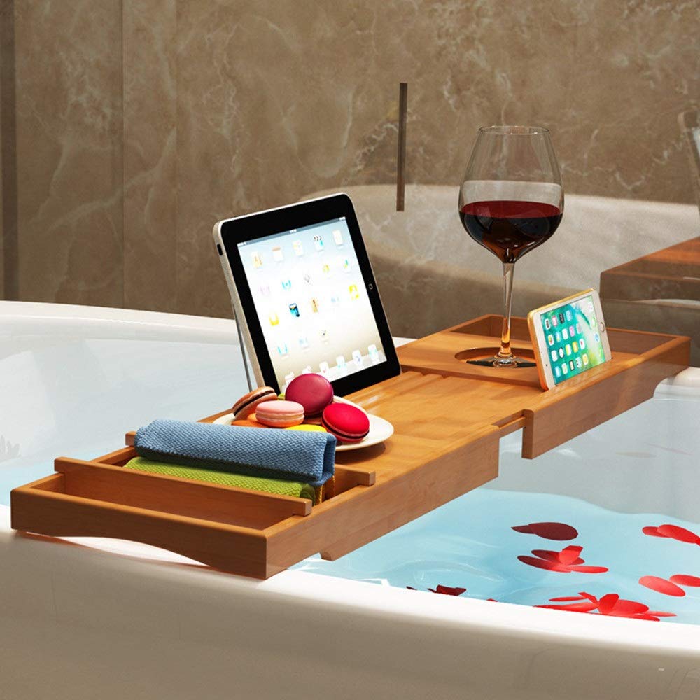 Bandeja Para Bañera Estante Para Bañera Bandeja Para Bañera De Bambú Con Lados Extensibles Tableta Para Libros Incorporada Soporte Para Copa De Vino Integrado Bandeja Para Bañera Phtray/Marrón/73