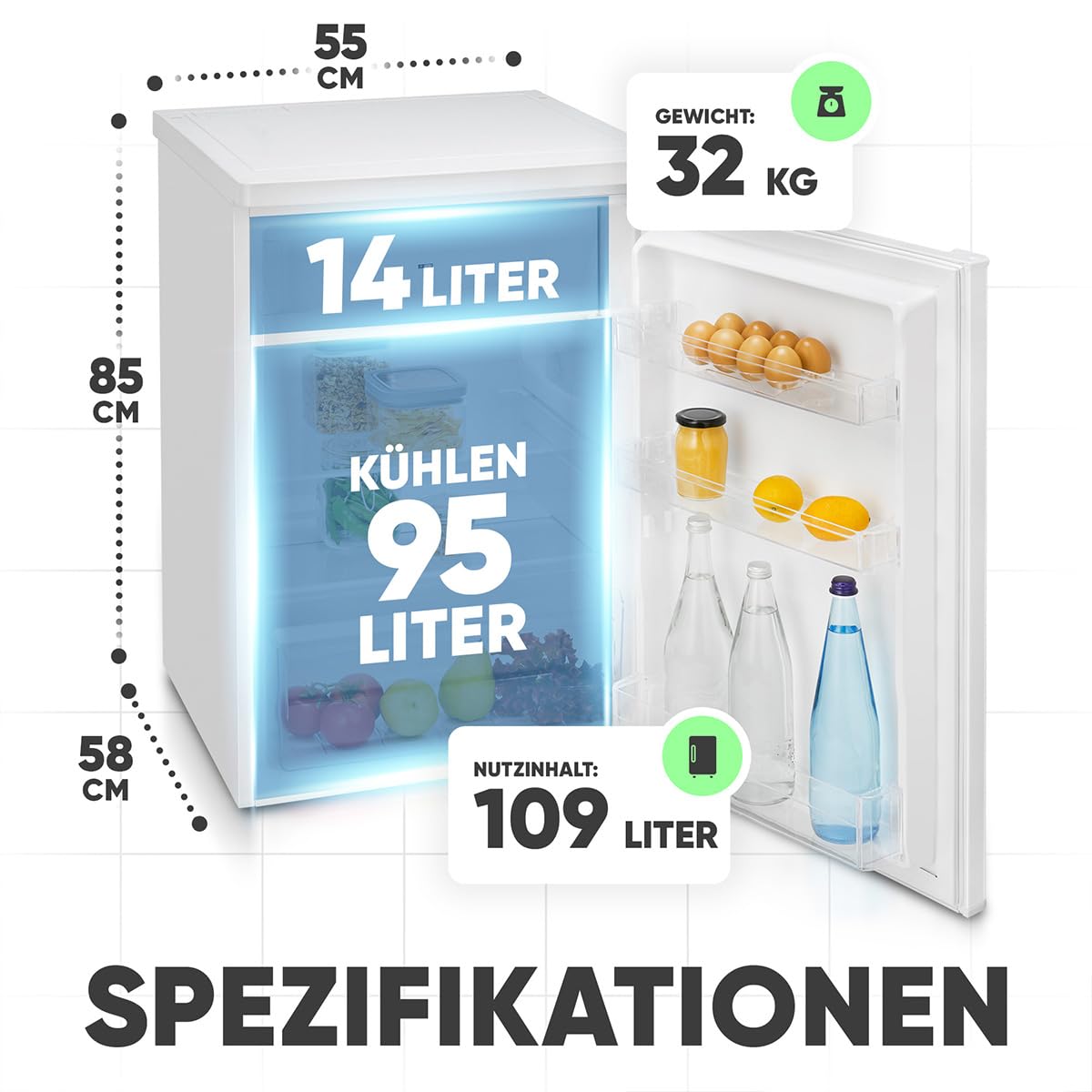 Bomann KS 7251 Kühlschrank mit Gefrierfach 109 Liter weiß energieeffizient leise kompakt