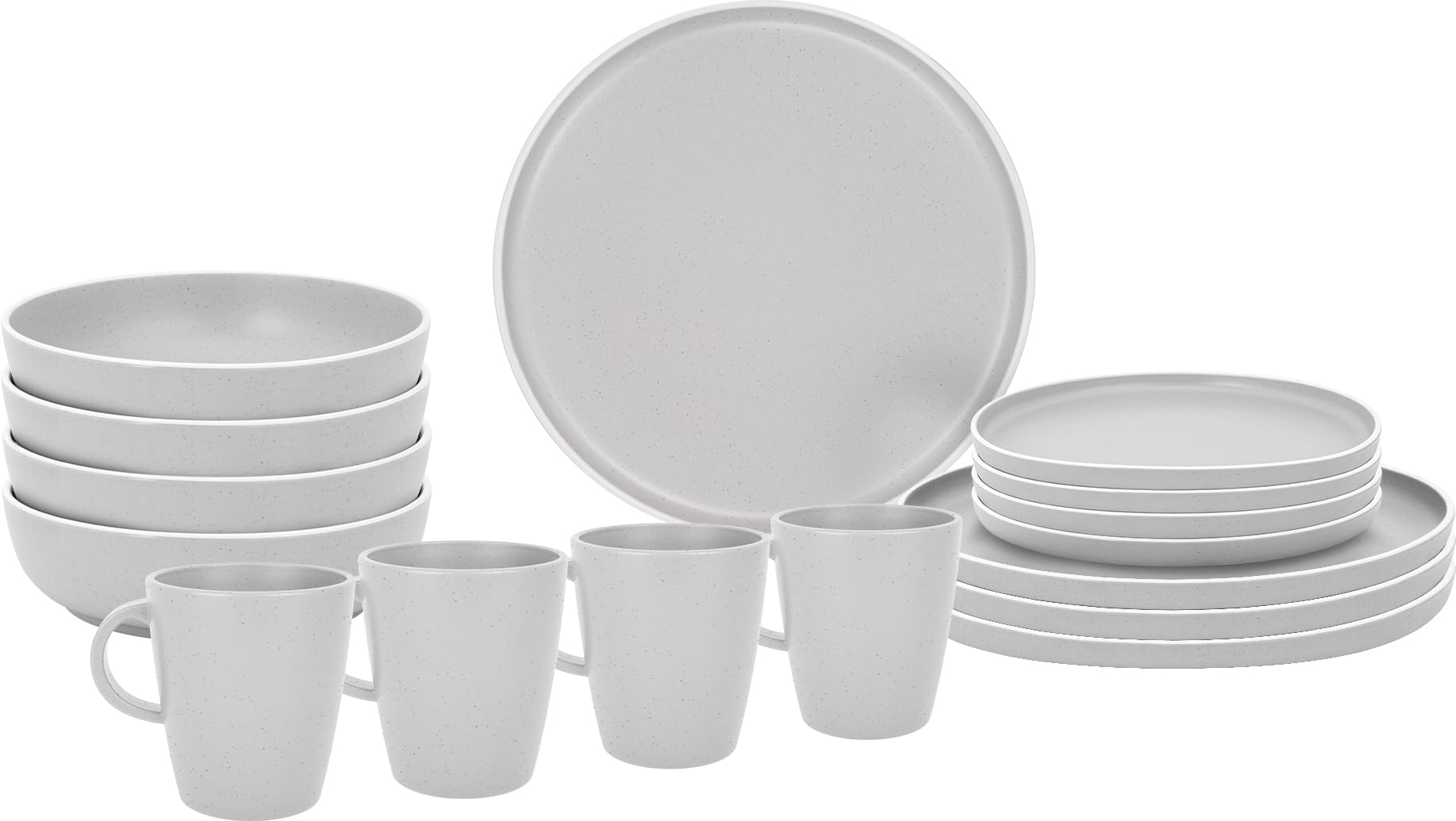 BRUNNER Melamin Geschirr Set Lunch Box Dolomit Stone Touch Camping Teller 16tlg Weiß