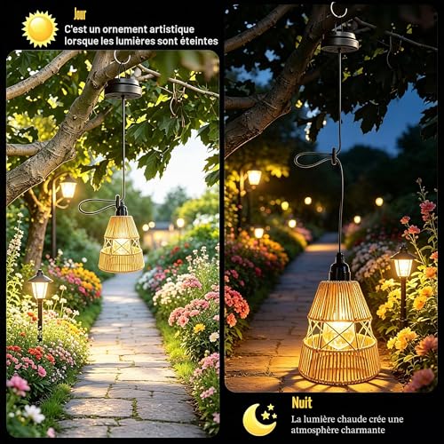 Lot 2 Lanternes Solaires Chanvre IP65 Blanc chaud Bseical