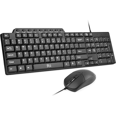 Basic Keyboard and Mouse,Rii RK203 Ultra Full Size Slim USB Basic Wired Mouse and Keyboard Combo Set with Number Pad for Computer,Laptop,PC,Notebook,Windows and School Work(1 Pack)