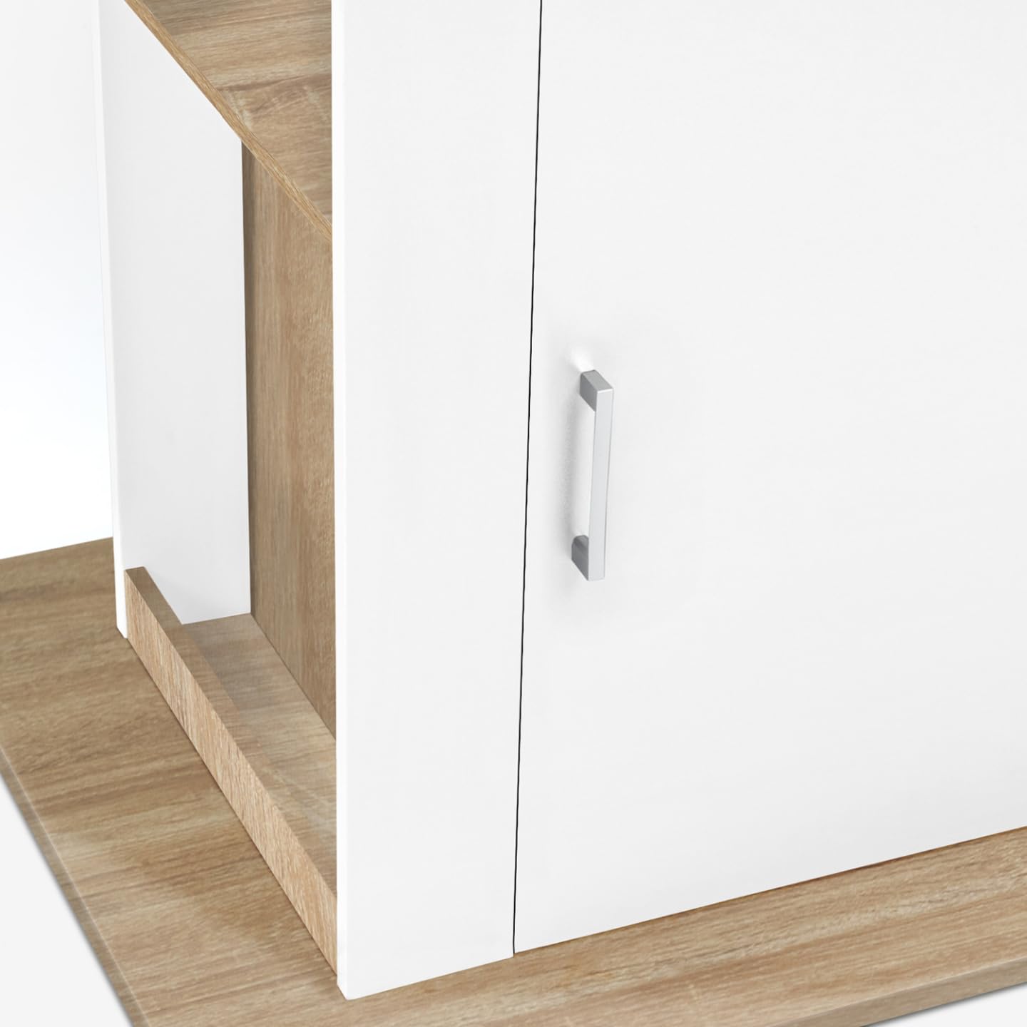 IDMarket - Ilot central UGO 110 cm bois blanc et imitation hêtre avec rangements