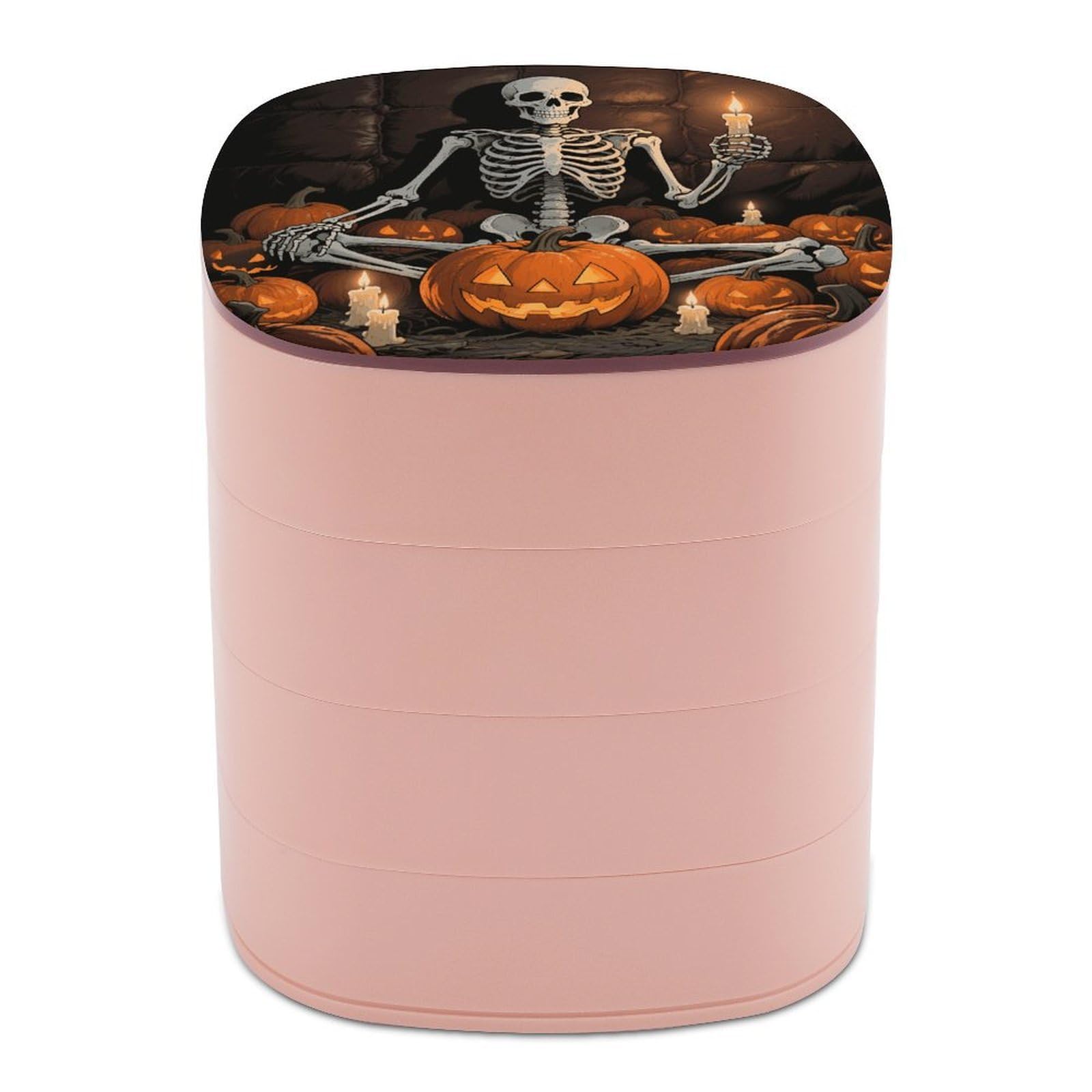 VstaDank Skull Pumpkin Jewelry Case Women Portable Travel Jewelry Box Rotating Jewelry Organizer with Mirror Multi-Layer Necklace Ring Earring Storage Box for Bracelets Rings