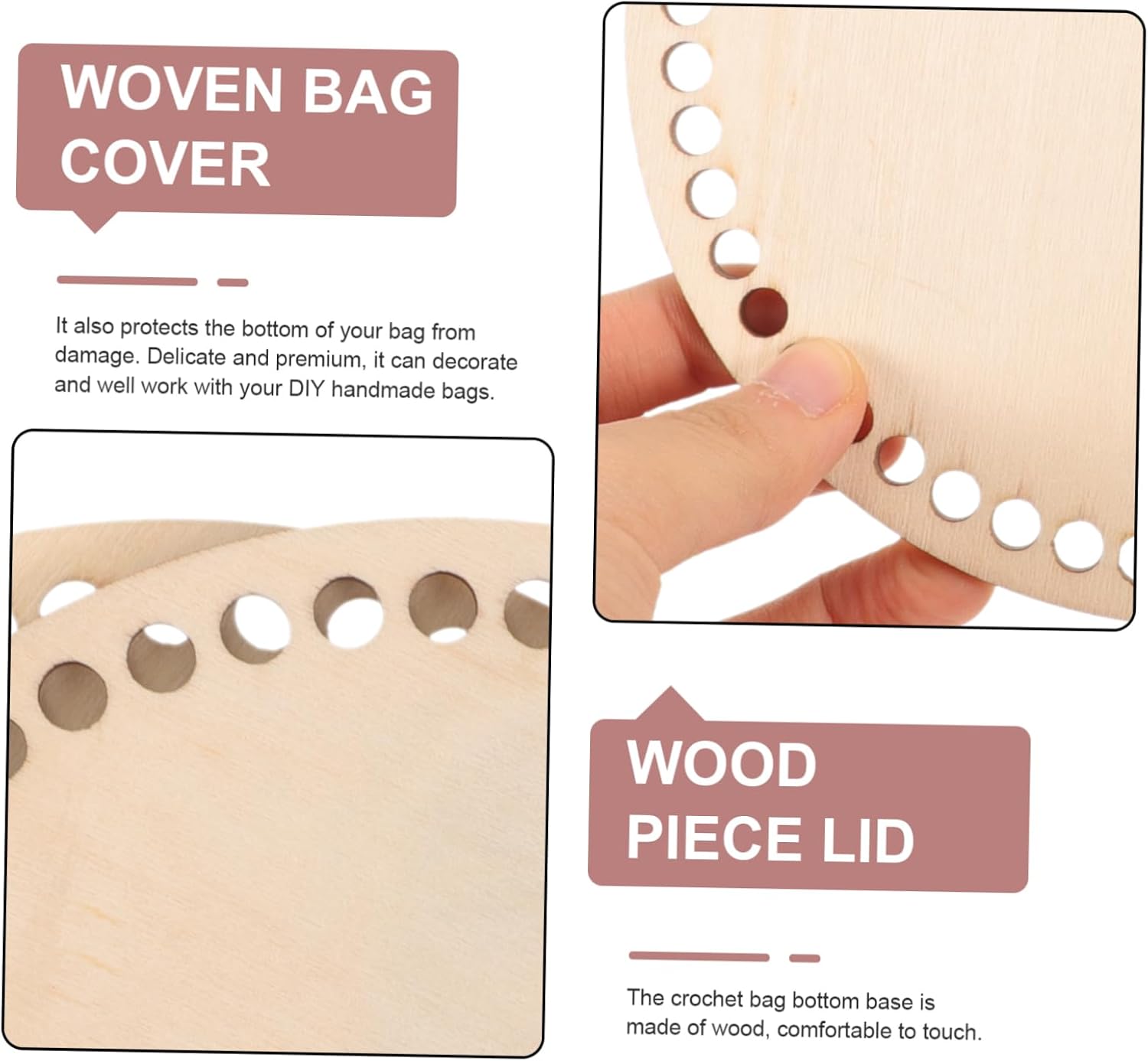 VILLFUL 2pcs Wooden Bag Supply Bottom Shaper Pad Crochet Round Base Bag Bottom Crochet Bag Wooden Base Basket Bottoms for Crochet Crocheting Wood Base Tool