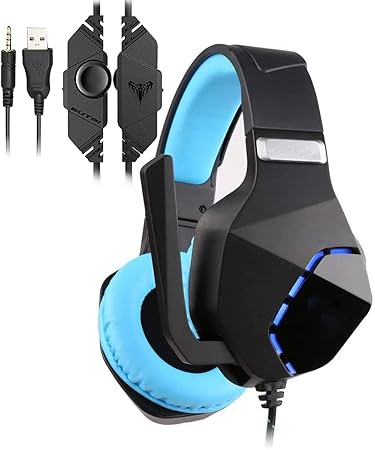 CAMKONG Over-Ear Gaming Headset with Microphone for PS4 Xbox One PC,Comfortable Stereo,LED Lighting,Noise Reduction and Volume Control