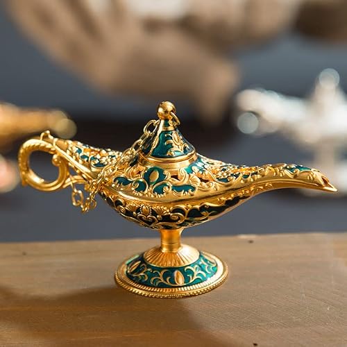 Hsiwto Aladdin Magic Genie Lamps - Classic Vintage Legend Magic Genie Light Costume Lamp For Home Wedding Table Decoration, Small Size, Gold&Blue #TOP5
