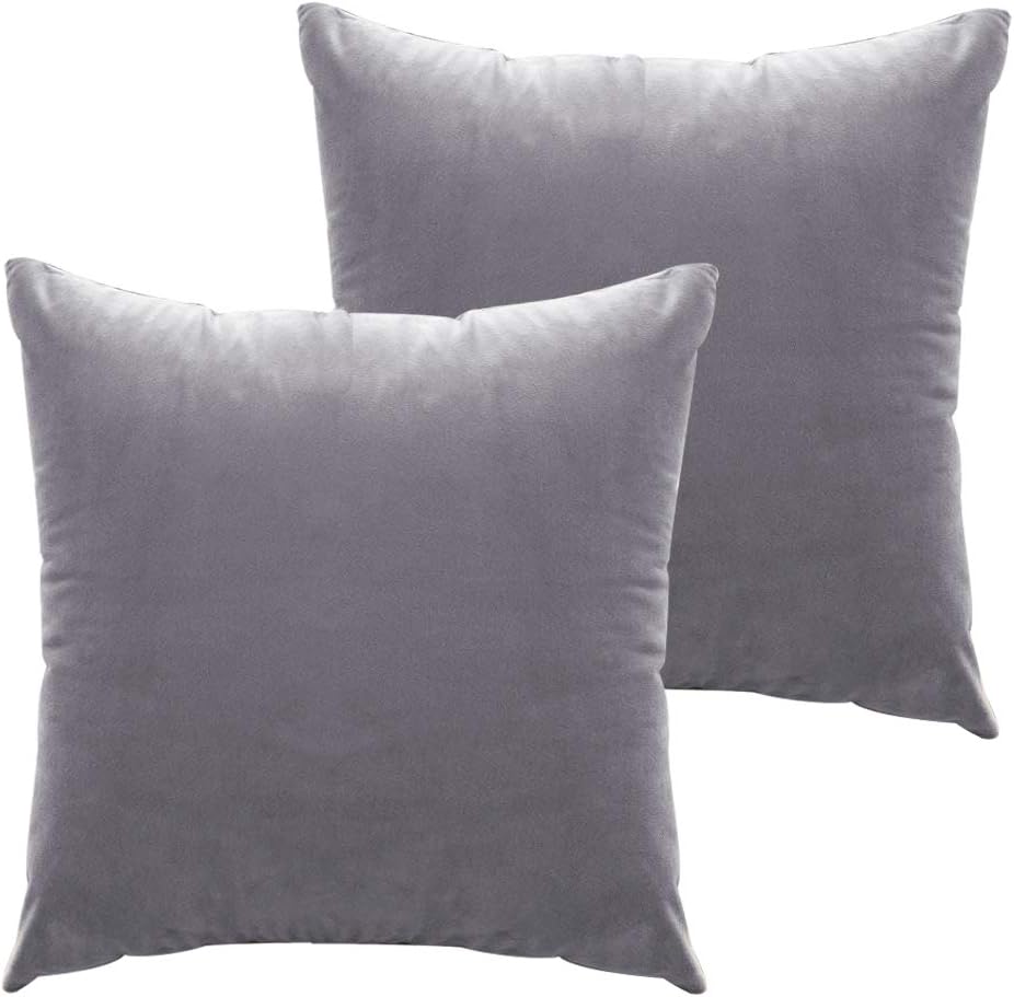 MRNIU Velvet Throw Pillow Covers Set of 2 Plain Cushion cover 45cm x 45cm Cushion Protectors with Invisible Zipper 18"X18" Home Decors Gray (gray, 18 x 18)