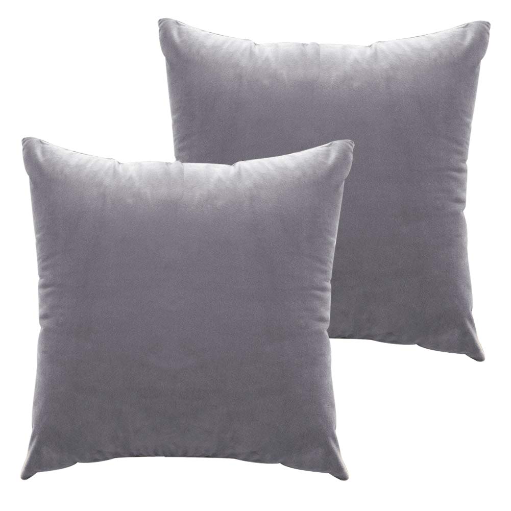 MRNIU Velvet Throw Pillow Covers Set of 2 Plain Cushion cover 45cm x 45cm Cushion Protectors with Invisible Zipper 18"X18" Home Decors Gray (gray, 18 x 18)