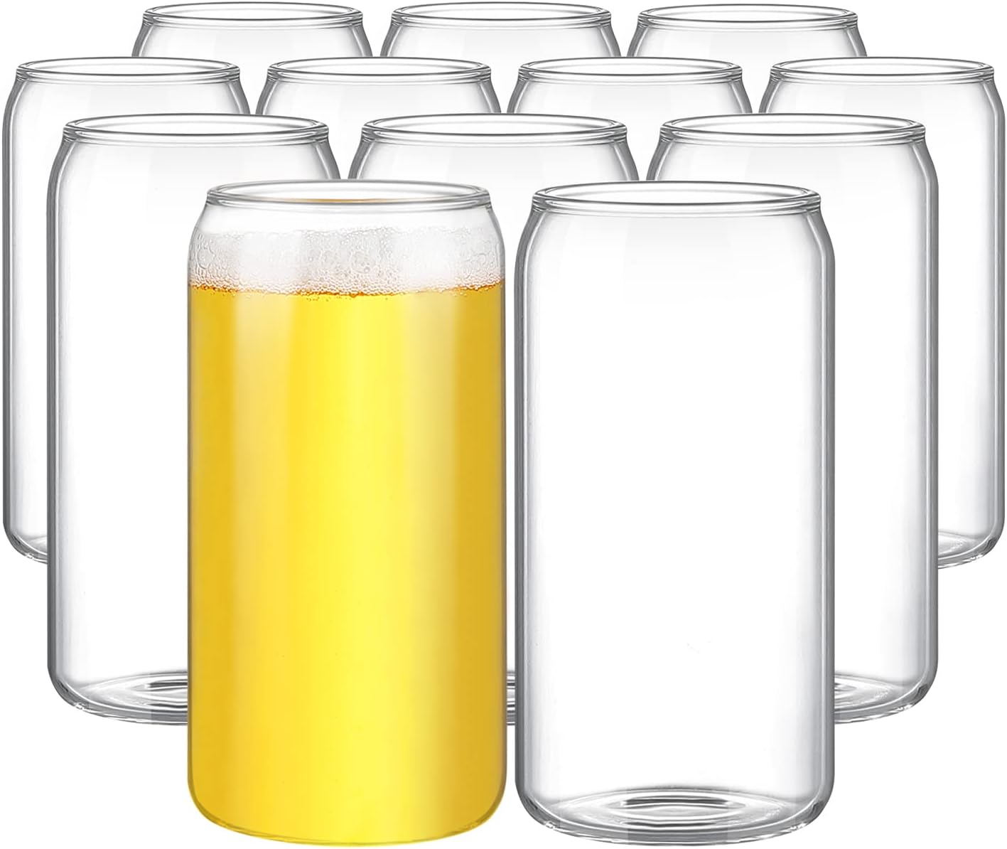 Drinking Glasses Beer Can Glass Cups 16 oz Cute Cups Can Shaped Glass Cups for Tea Ice Soda Iced Coffee Cup Birthday Gifts for Men 12 Pcs Glass Cups Set