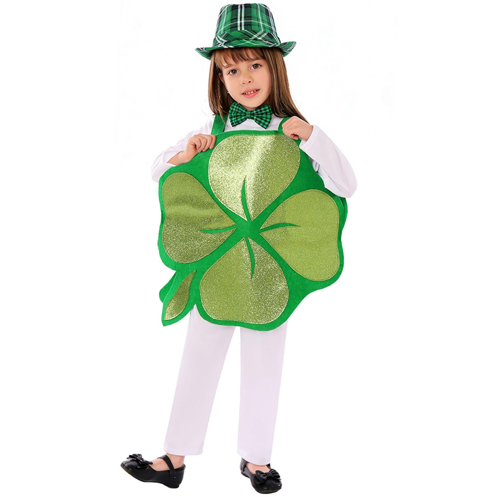Générique Déguisement Enfant Unisexe Costume De La Saint Patrick Avec Trèfle Pour Défilé Et Fête Scolaire Tenue De Lutin Vert Déguisement Irlandais Enfant Joyeux