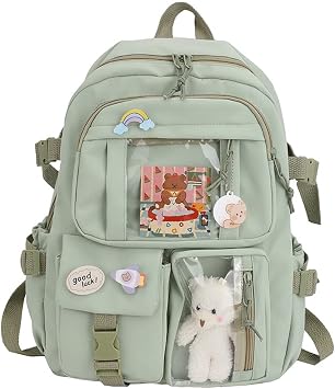 Kawaii Backpack Girls Student Large Kawaii School Bag with Kawaii Pin and Accessories Womens Fashion Backpacks Japanese Harajukue Laptop Bookbags Daypack