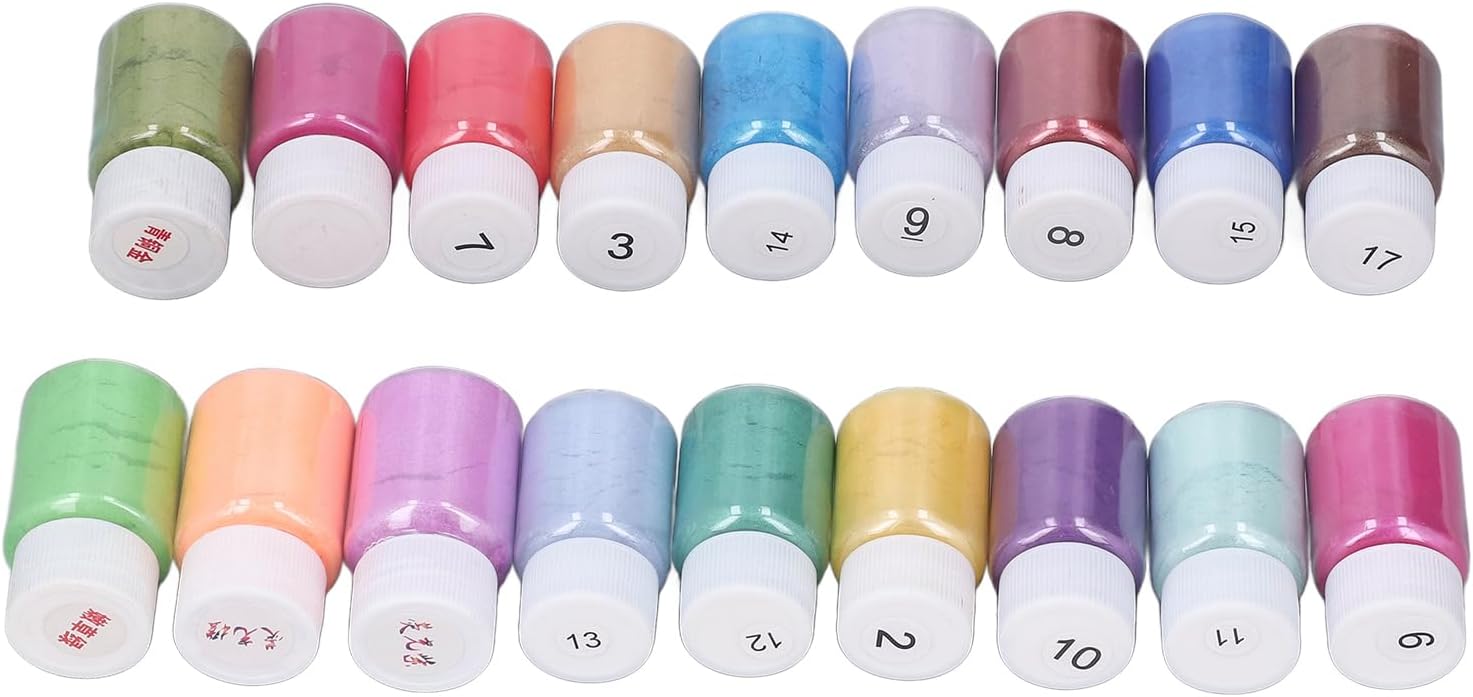 ALIESTFDNO Metallic Pigment Powder, Ultra Fine Safe Non Mica Colorant Dye for Resin Jewelry Candle Soap Crafts 18 Colors Long Lasting Blendable Powder Set