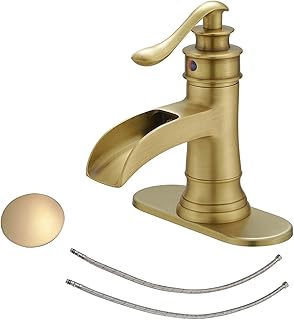 BWE Antique Brass Bathroom Faucet Single Hole Waterfall Bathroom Sink Fa...