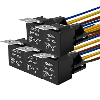 5 Pieces 5 Pin Car Relay, 24V 40A SPDT Automotive Relay with Harness Socket and 14/16 AWG Pre-Wired, for Car Truck Boat Black