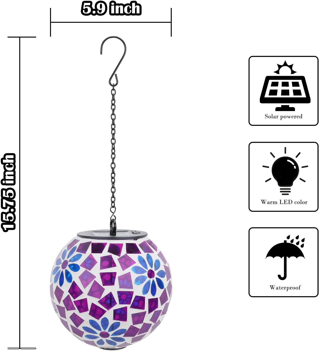 Solar Hanging Lantern Solar Outdoor Lanterns Mosaic Gazing Ball Outdoor Hanging Lights Outdoor Lights Waterproof Garden, Patio, Pathway & Yard Décor Purple