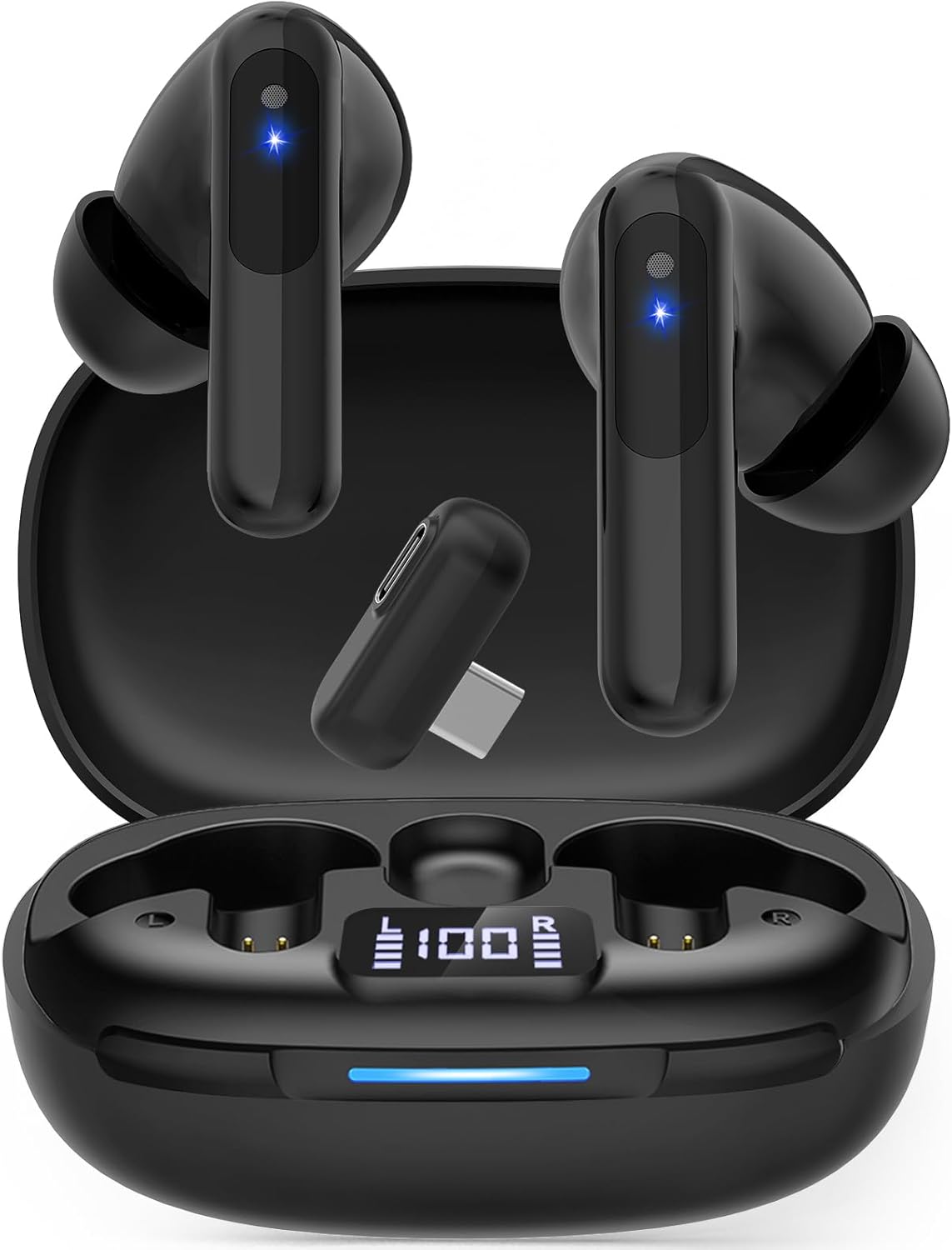 RYR 2.4GHz Wireless Gaming Earbuds, Bluetooth 5.3 in-Ear Headphones Bass Stereo, Gaming Earphones with Noise Cancelling Mic, 36Hrs Playtime for Meta Quest 3/2, PS5/4, VR, Switch, PC, Phone-Black (Black) Thumbnail