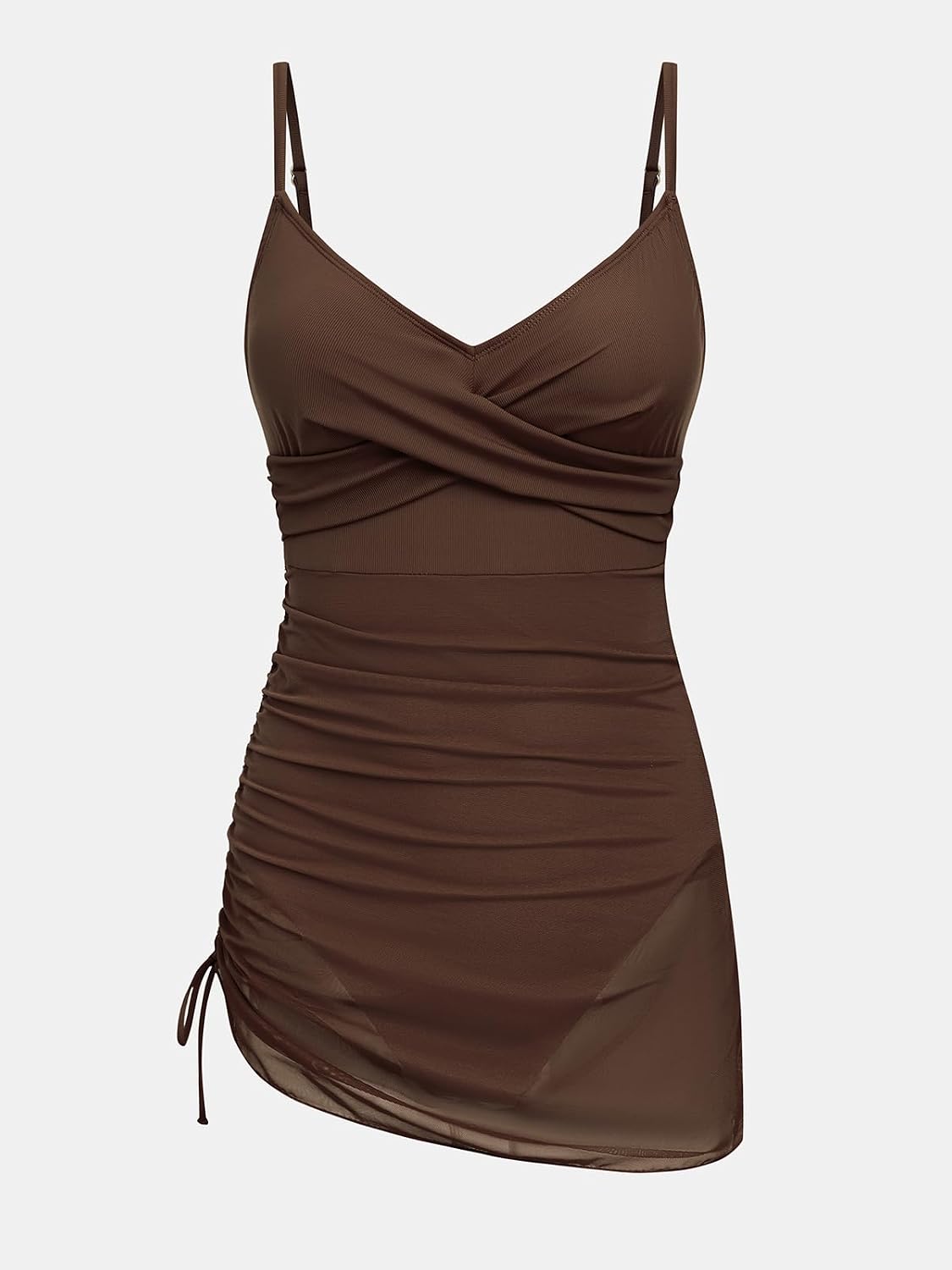 CUPSHE Women One Piece Swimsuit V Neck Ruched Bathing Swim Skirt | Removable Soft Cups,Thread Swimwear,Chest Twist,Drawstring,Adjustable strap,Tummy control