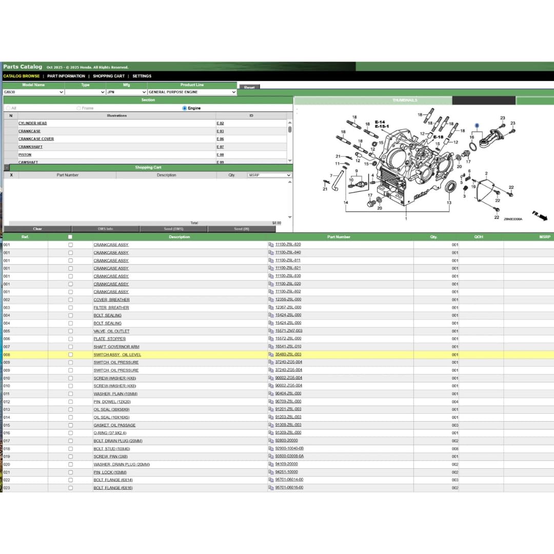 Genuine 35480-Z6L-003 Oil Level Switch Assy for Honda EB10000 GX630 GX660 GX690 GX700 GX800 OEM
