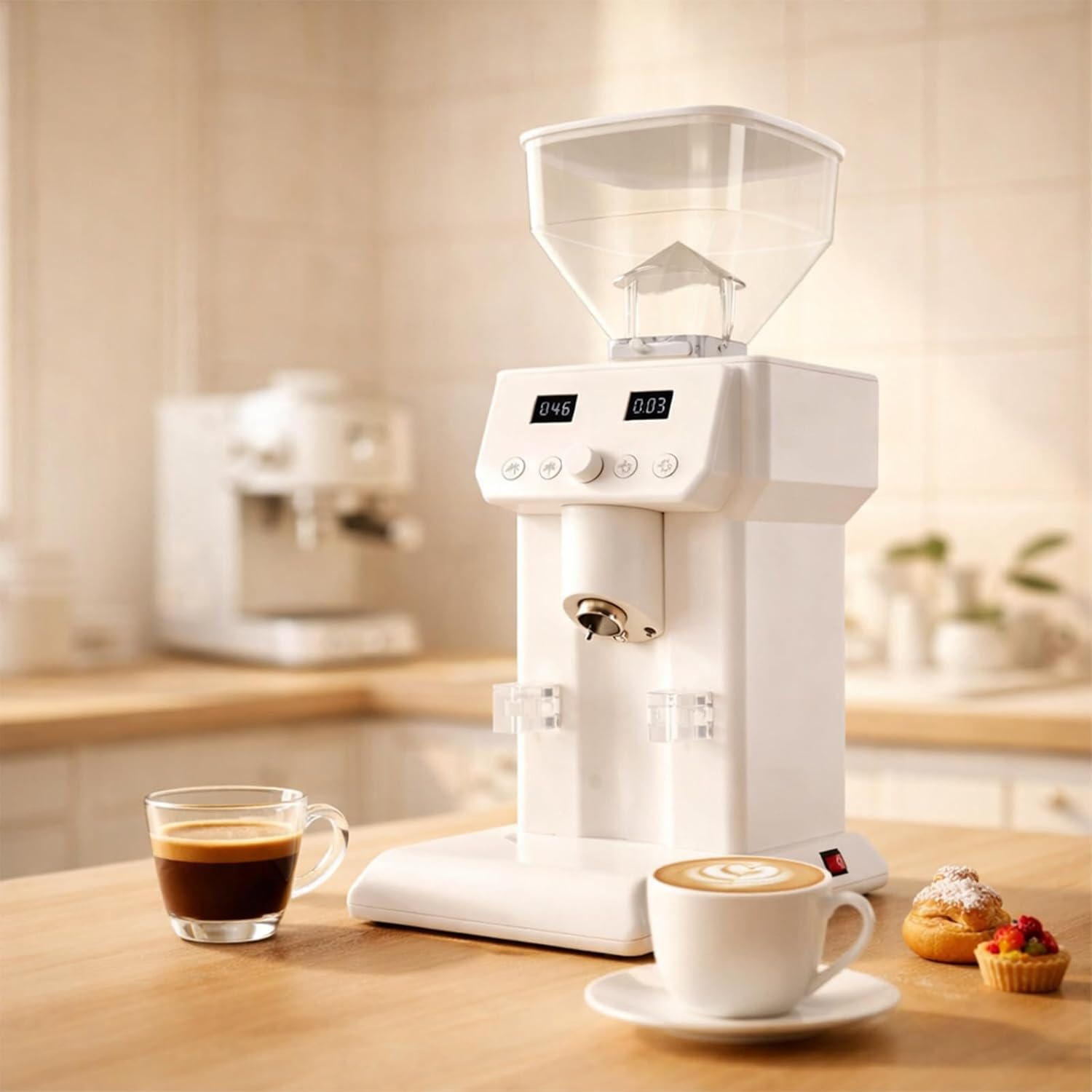 Flat Burr Coffee Grinder, 50mm Commercial Grinder with 120 Precise Settings, Anti-Static Plasma Technology, Digital Timer & 550g Bean Hopper for Espresso