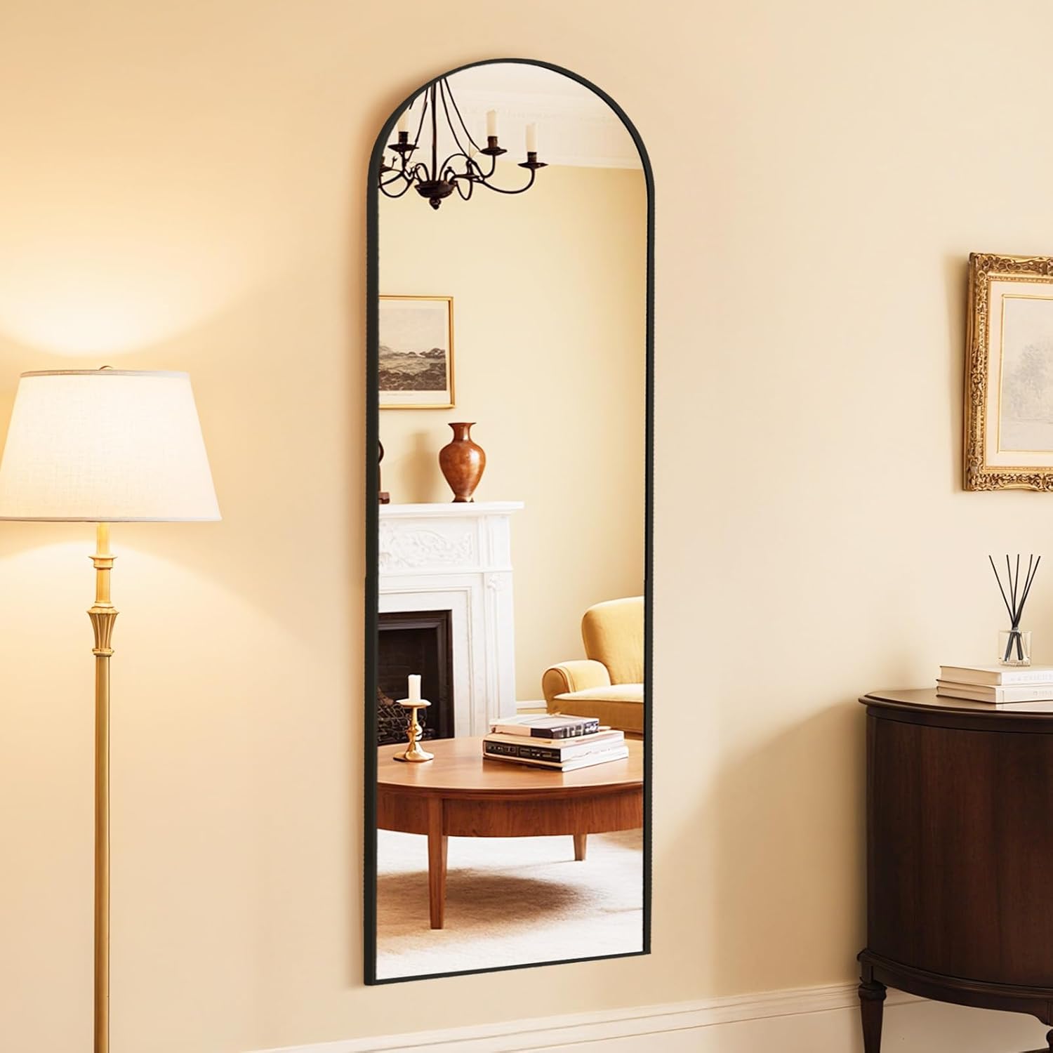 DUMOS Arched Wall-Mounted Full Length Mirror 60"x16" for Bedroom, Full Body Floor Mirror with Stand, Hanging or Leaning for Wall, Black