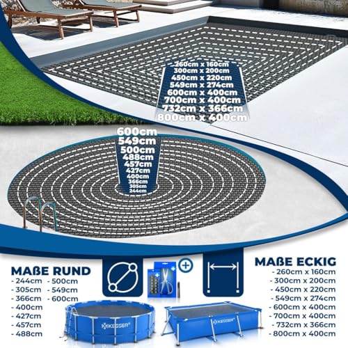 KESSER® Pool Solarabdeckplane Rund Ø 366 cm, Solarfolie 120 µm, Solarabdeckung Solarplane zuschneidbar, Poolheizung Wassererwärmung Wärmeplane, Poolsolarplane mit 1x Schere, 1x Lochzange & 12x Ösen