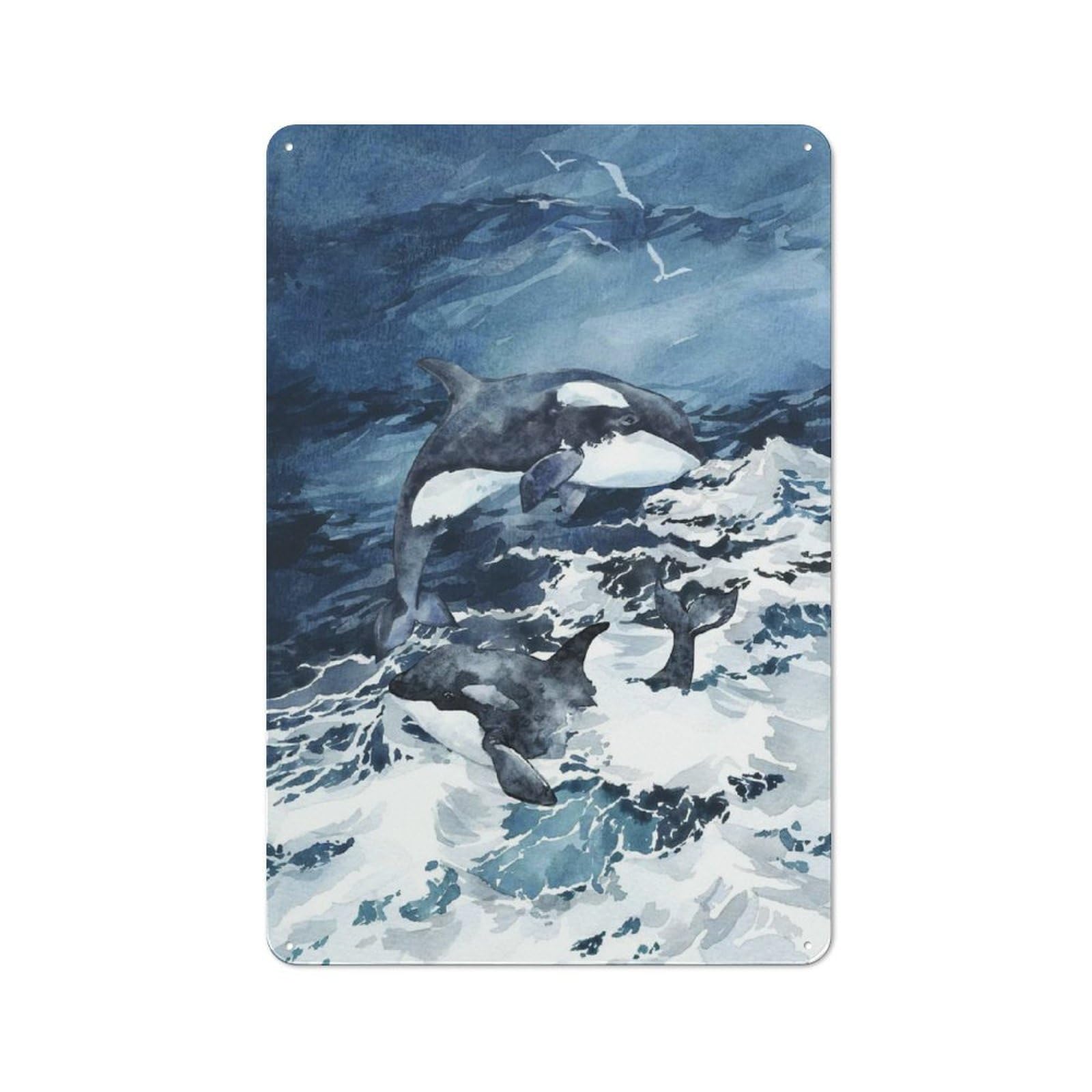 Junmoney Wild Orcas Retro Metal Sign 30X20cm, Old Fashioned Retro Room Decor For Living Room, Hallway, Kitchen Or Cafe
