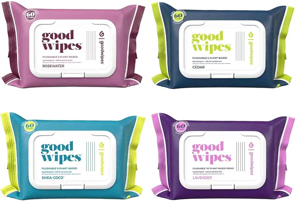 goodwipes Flushable Butt Wipes Made with Vitamin E &amp; Aloe - Soft &amp; Gentle Wet Wipe Dispenser for Home Use, Septic &amp; Sewer Safe - Largest Adult Toilet Towelettes - Variety Pack, 240 Count (