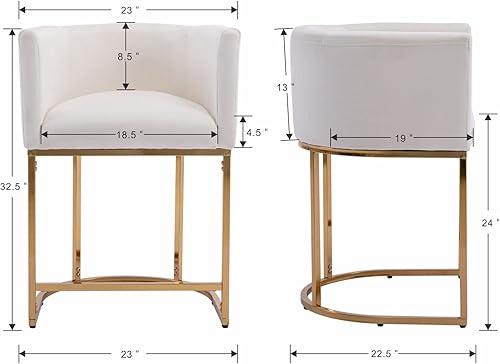 Miniatura 2 de Taburete de bar contemporáneo de terciopelo crema, taburete de bar de tela tapizada de 24 pulgadas, taburete de bar de cocina, taburete de isla con