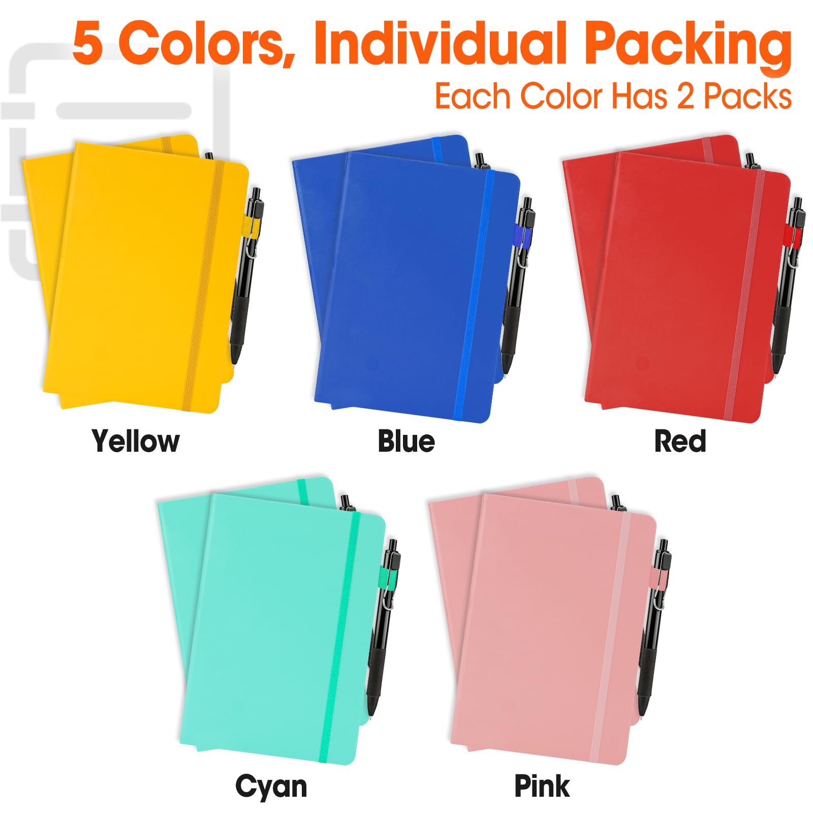 Confezione da 10 quaderni a righe con penna, formato A5, copertina rigida in pelle, 14 x 21,1 cm, 5 colori, 136 pagine, set di quaderni a righe e penna, per ufficio, scuola, lavoro