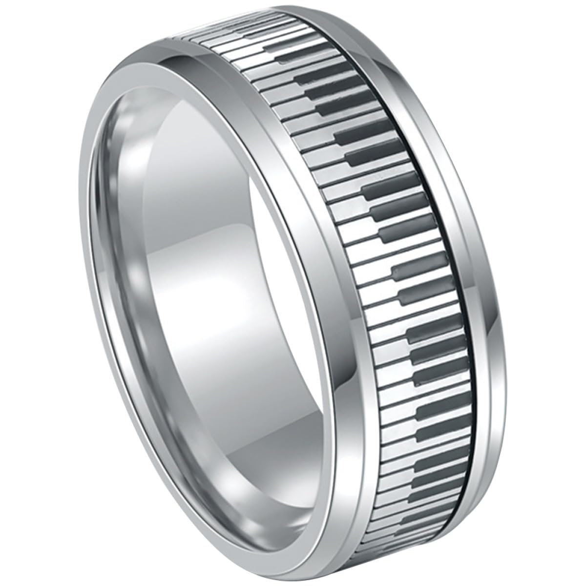 [Totority] ステンレススチール回転式リング 音楽鍵盤モチーフ金属製指輪 メンズファッションアクセサリー パーティーやコスプレ向け贈り物