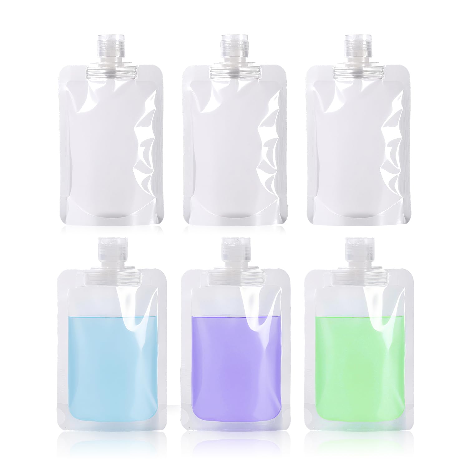 7 x Reisebeutel für Toilettenartikel, 100 ml, flüssiges Make-up, Packtasche, quetschbar, nachfüllbar, transparent, auslaufsicher, PET-Kunststoff, Quetschbeutel, Glas, Parfümflasche