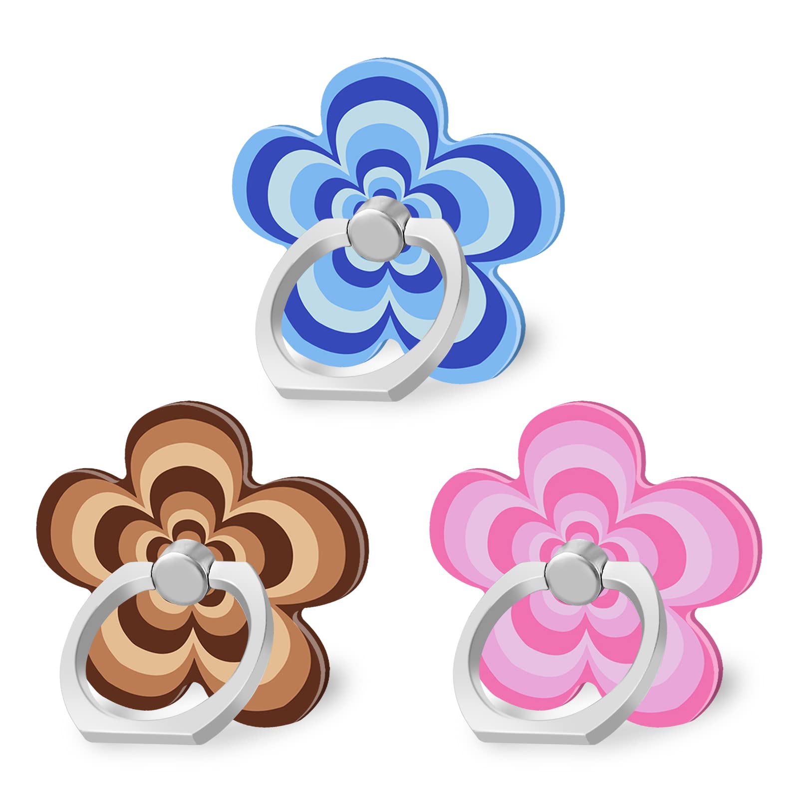 Bonoma Phone Ring Holder with Pink Blue Orange Flowers Design, 3 Pack Universal Finger Ring Stand Grip Kickstand Ring, 360° Rotation Universal Stylish