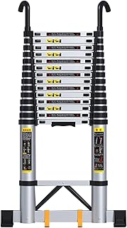 Telescopic Ladder Aluminum Extension Folding Loft Ladder with 2 Detachable Hooks and Anti-Slip Balance Bar Portable Telescoping Ladder Max Load 150kg/330lb(Size:4.7M/15.4FT)