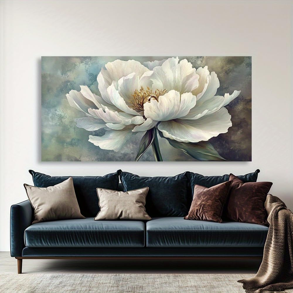 awitufhgp Modern White Peony Abstract Canvas Wall Art, Botanical Florals Wall Prints for Bedroom, Living Room, Office, Bathroom(70x140cm/28x55in(WxH)/No frame)