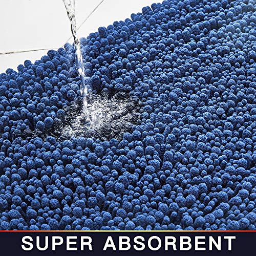 Walensee Bathroom Contour Rug Non Slip Toilet U Shaped Bath Mat (20x24, Dark Blue) Water Absorbent Super Soft Shaggy Chenille Machine Washable Dry Extra Thick Perfect Absorbant Best Plush Carpet - Thumbnail 4