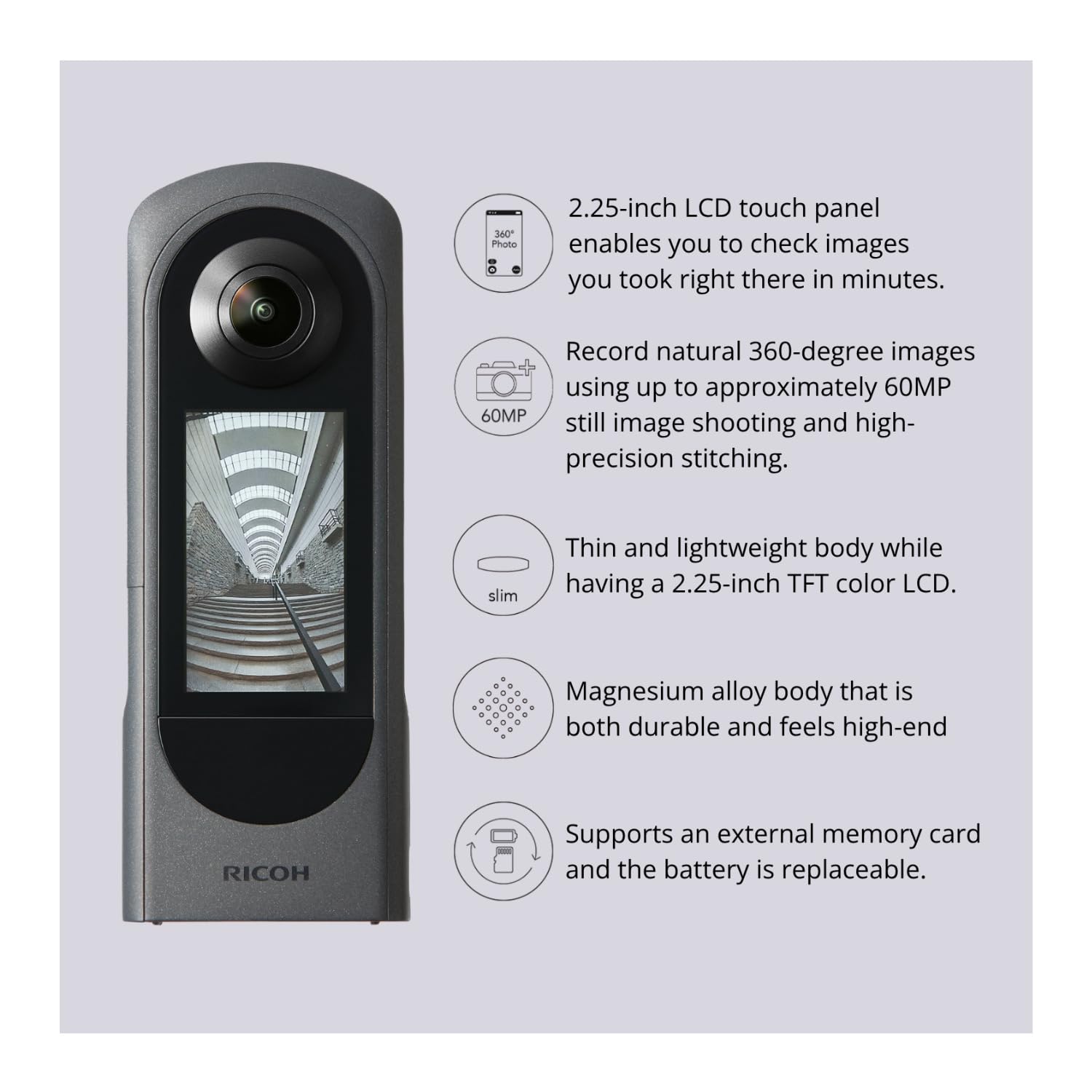 Ricoh Theta X 360-Degree Camera Bundle with Lens Cap, Cleaning Pen and 10-Inch Spider Tripod (4 Items)