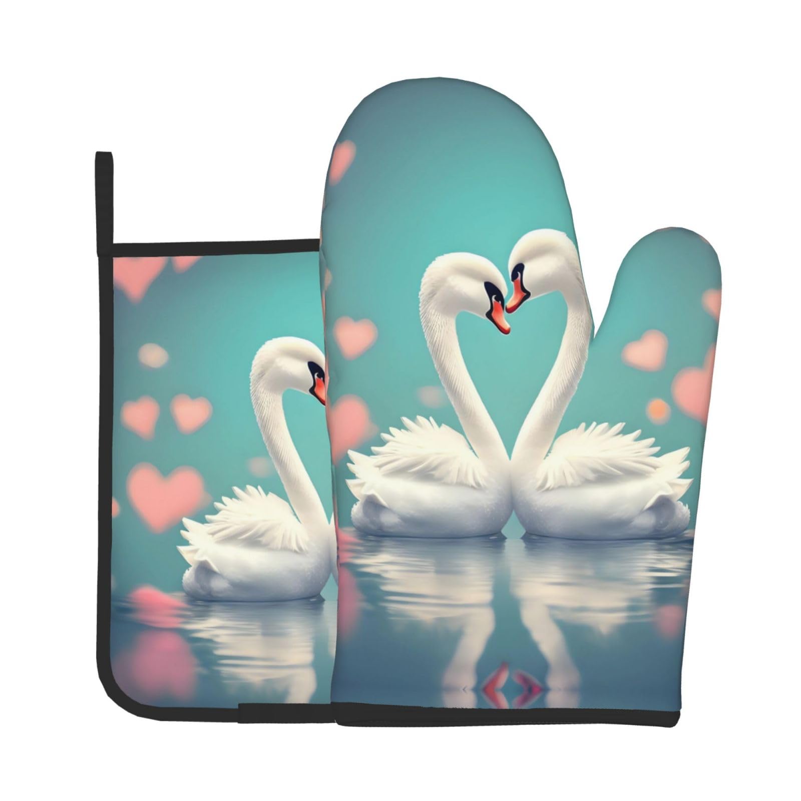 Oven Mitts and Potholders Set of 2 for Kitchen Baking Cooking GrayThe swan in Love Thick and Durable