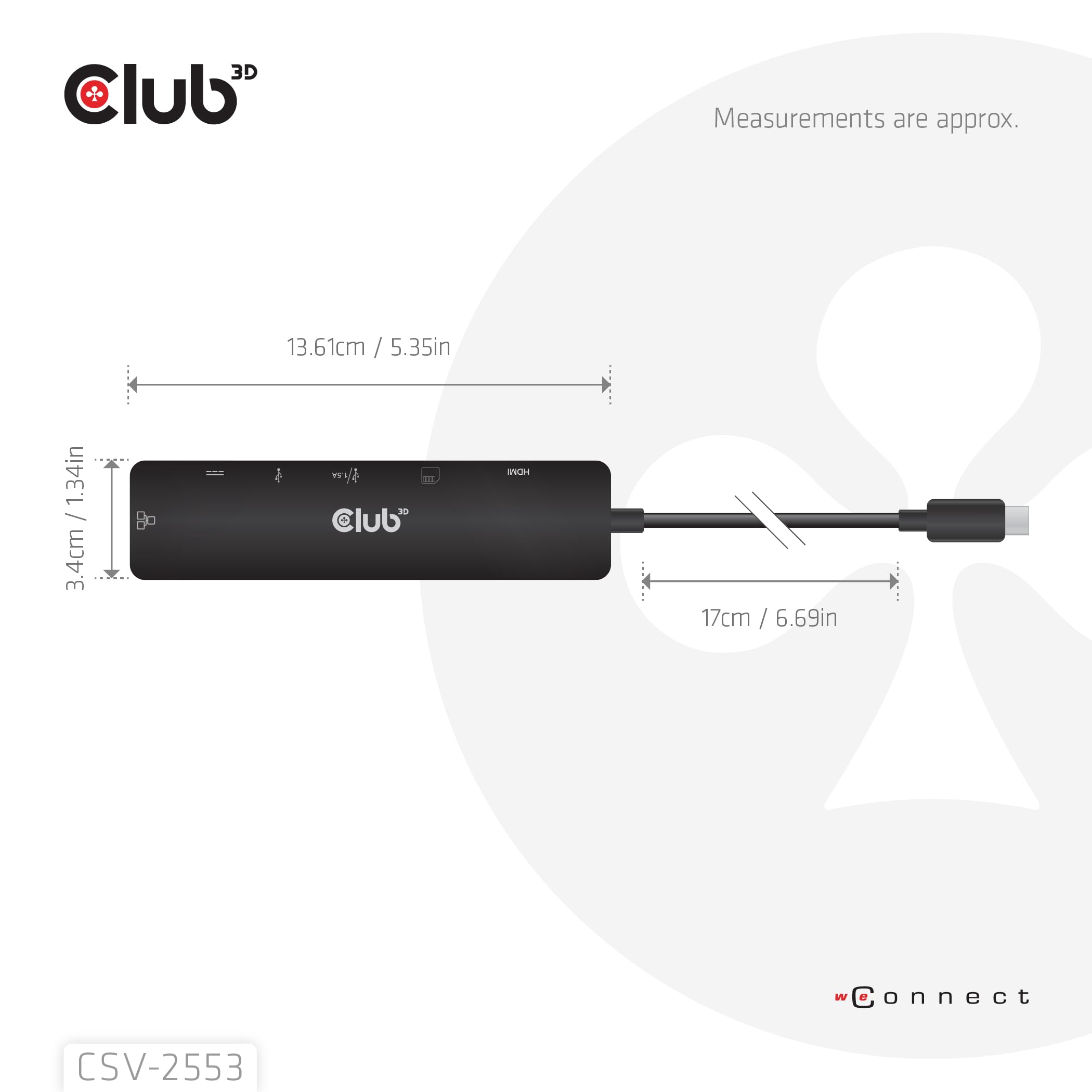 Club3D CSV-2553 Hub USB C® 7 en 1 => HDMI™4K60Hz/SD-TF, 2X USB A/USB C PD/RJ45
