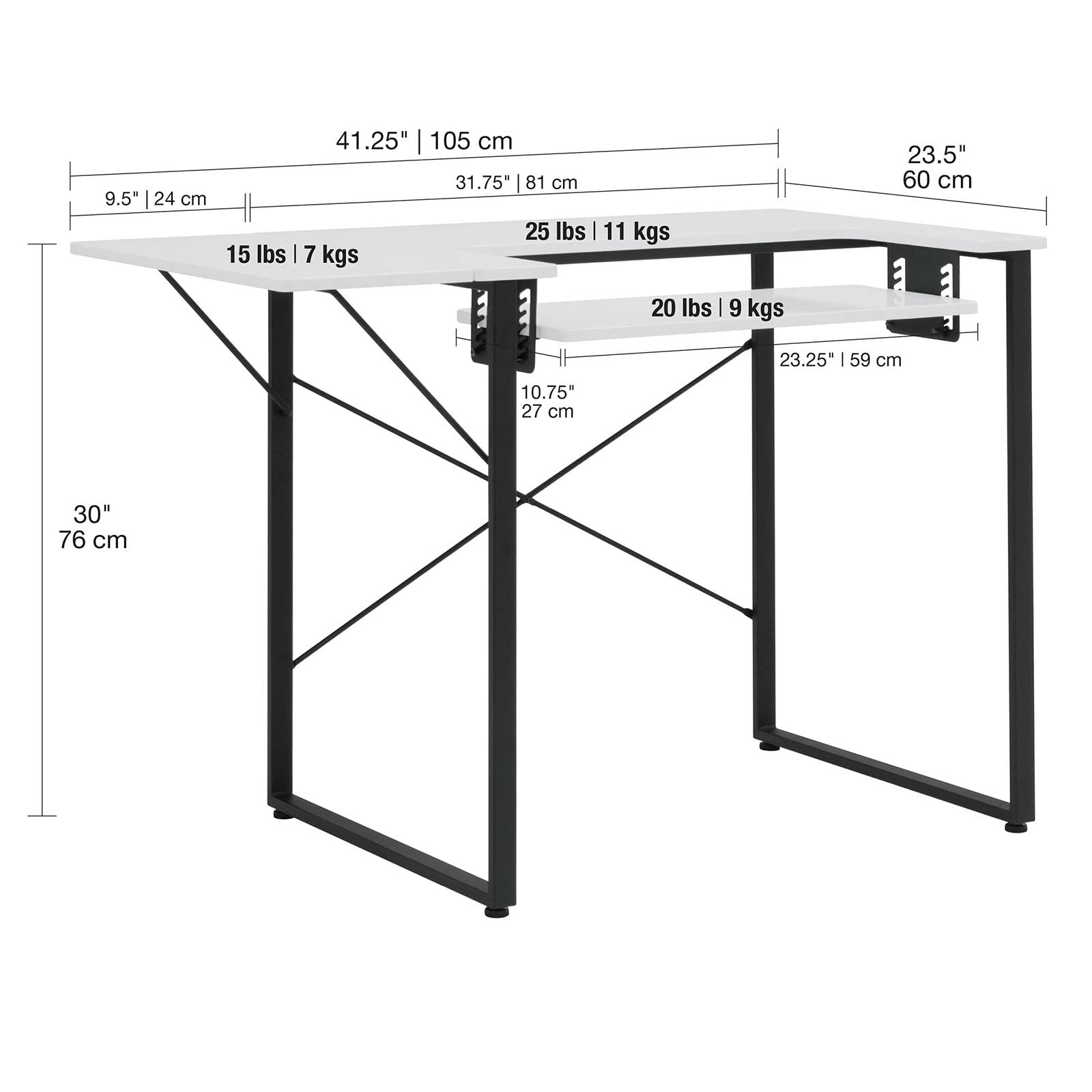 Sewing Online Petite Table de Couture, Plateau Blanc avec Pieds Noirs – Table pour Machine à Coudre avec Plateforme réglable et Extension à abattant | Table de matelassage/Bureau d'ordinateur - 13405