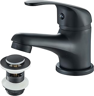 Basin Taps，Bathroom Sink Taps with Pop up Waste，Washroom Single Lever Chrome Brass Mixer Tap，Black Bathroom Sink Taps