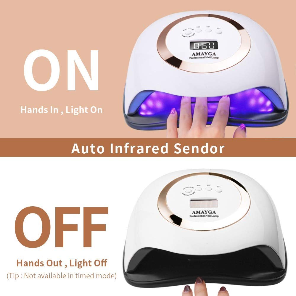 Lampada Unghie UV LED,168W Fornetto per Manicure/Pedicure Permanente Smalto Semipermanente 4 Timer con 10s/30s/60s/99s Display LED Automatico Sensore