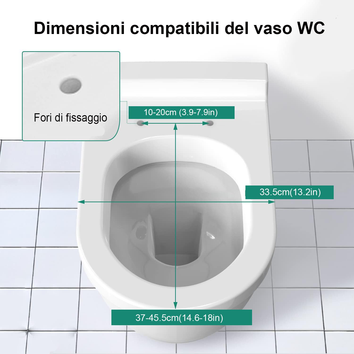 Copriwater con Chiusura Ammortizzata, Bianco PP, Forma di D, 42x33.5cm