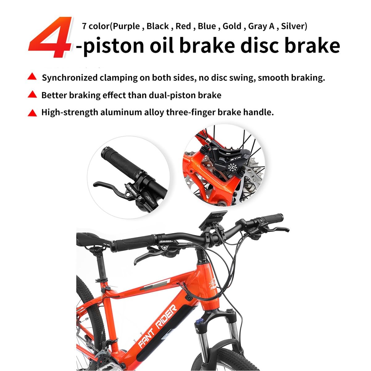KLWEKJSD 4 Piston Dual Brake Mountain Bikes Hydraulic Disc Brakes 800MM/1400MM Brake Lever Kit with Front Rear Calipers Set for Mountain Bikes (Color : Gray A, Size : L Front R Rear)