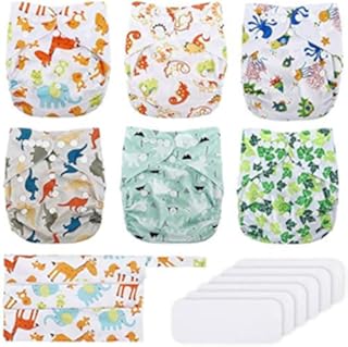 Baby Stoffwindeln, Exqline wiederverwendbare waschbare Taschewindel, 6 Einstellbare Windeln + 6 Einlagen für die meisten Babys und Kleinkinder 3-15 kg