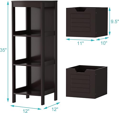Miniatura 3 de Tangkula Armario de suelo de baño, gabinete de almacenamiento estrecho de madera con 2 cajones conmutables, gabinete lateral multifuncional para
