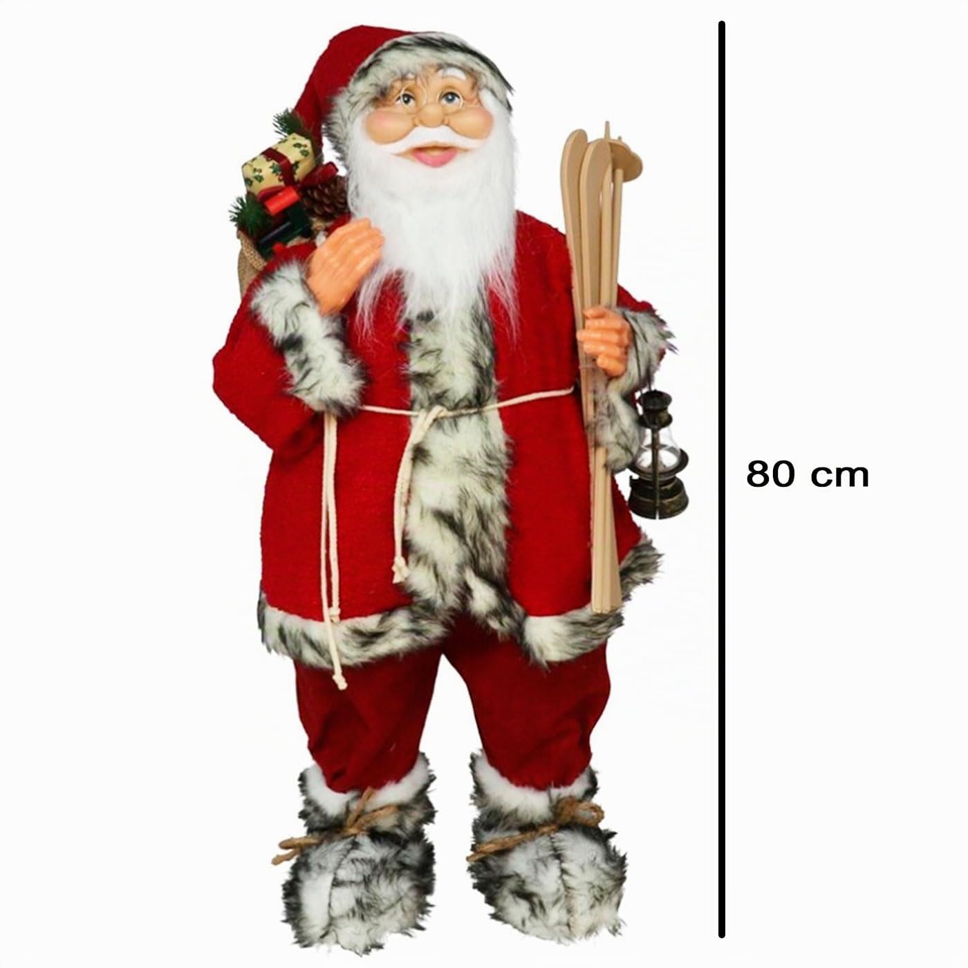 Acan Tradineur - Figura de Papá Noel con esquís, poliéster y plástico, Santa Claus de pie, decoración Festiva, Adornos Navidad, escaparates, hogar (Rojo - 80 cm)