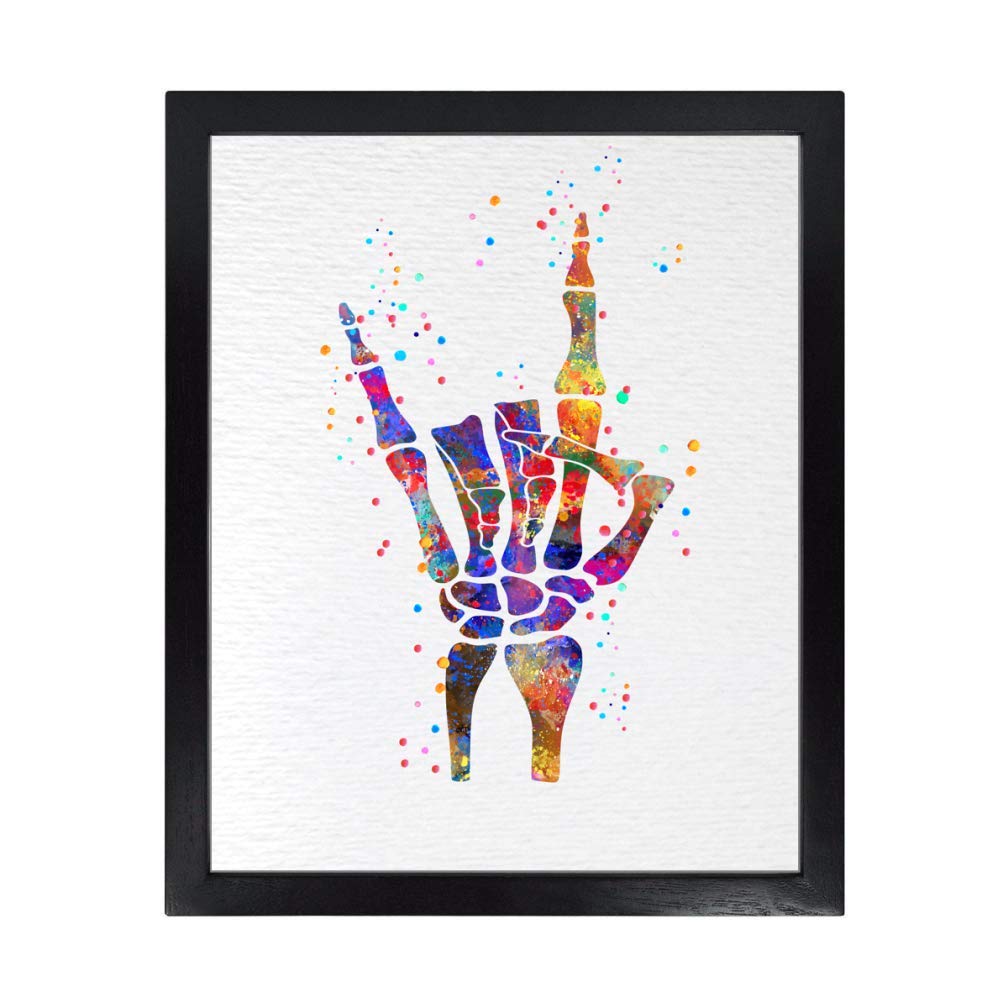 Dignovel Studios 8X10 Unframed Rock and Roll Gesture Sign Skeleton Hand Music Lover Watercolor Art Print Poster Housewarming Wall Giclee Office Home Decor DN525