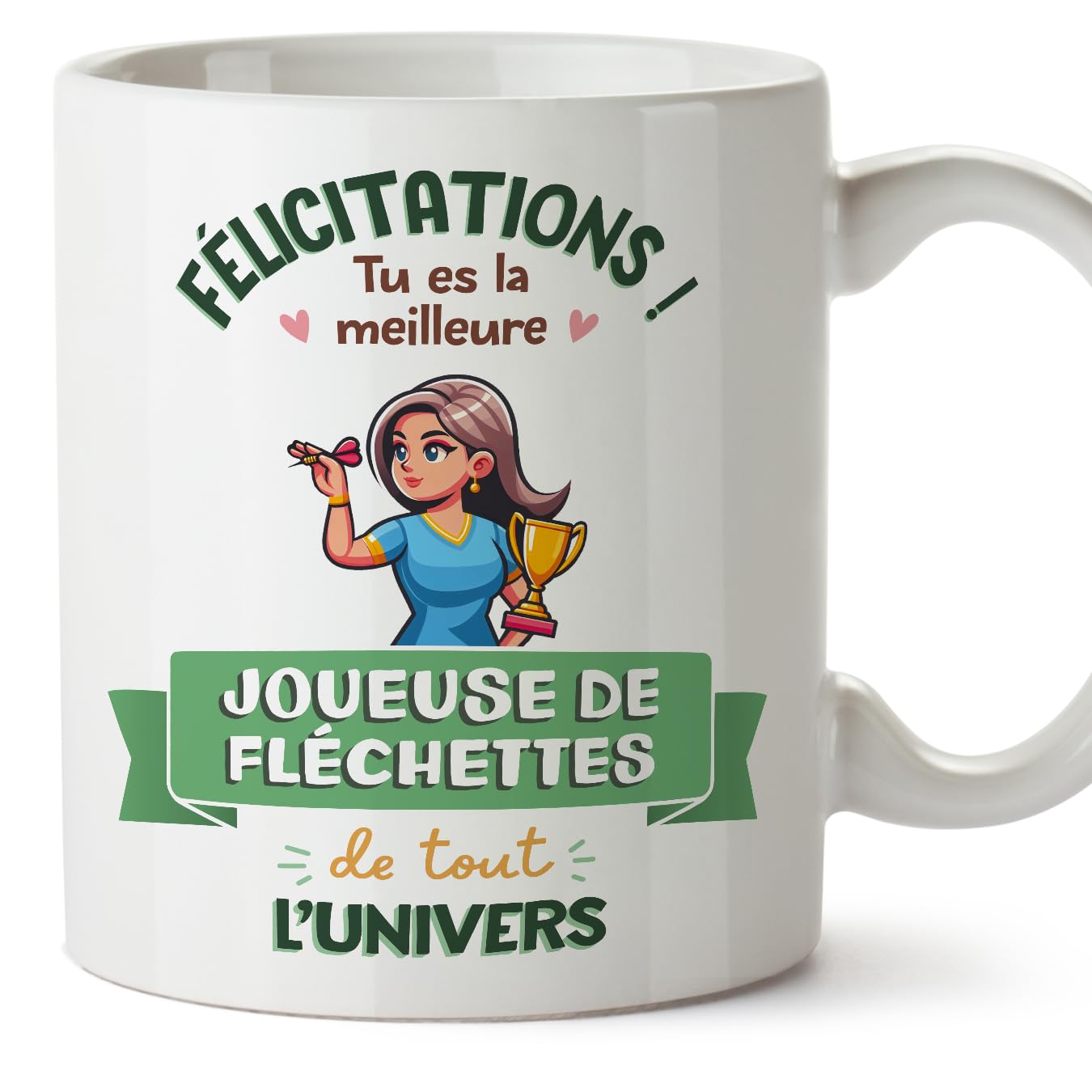MUGFFINS Darts Player Woman Mug - in French - Meilleur Univers Trophée - Funny Gift for Colleagues - Ceramic 11oz Mug — image 1